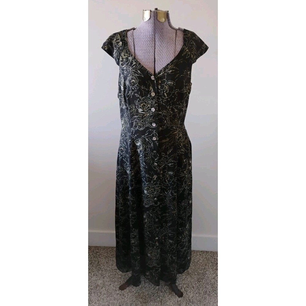 Coldwater Creek 100% Silk Dress Button Down Midi Dress Floral Y2k Tie Back 6/8